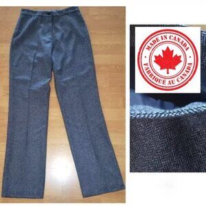 gray / navy  herringbone wool and silk pants size 6 small - MADE IN CANADA